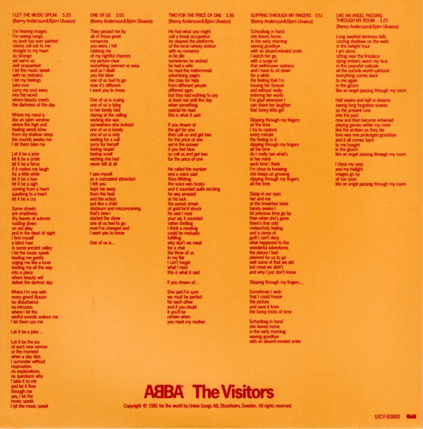 inner sleeve back, Abba - The Visitors +4